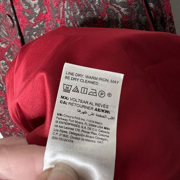 Chicos Jacket Topper Womens Size 2 US 12/14 Red Floral Jacquard Tapestry - Picture 10 of 16